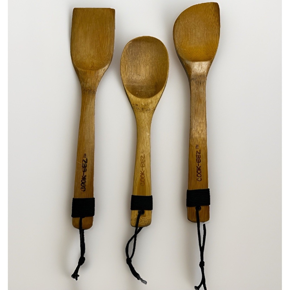 COOK-EEZ Bamboo Kitchen Utensil Set 3 Spoon Spatula Turner Wood
